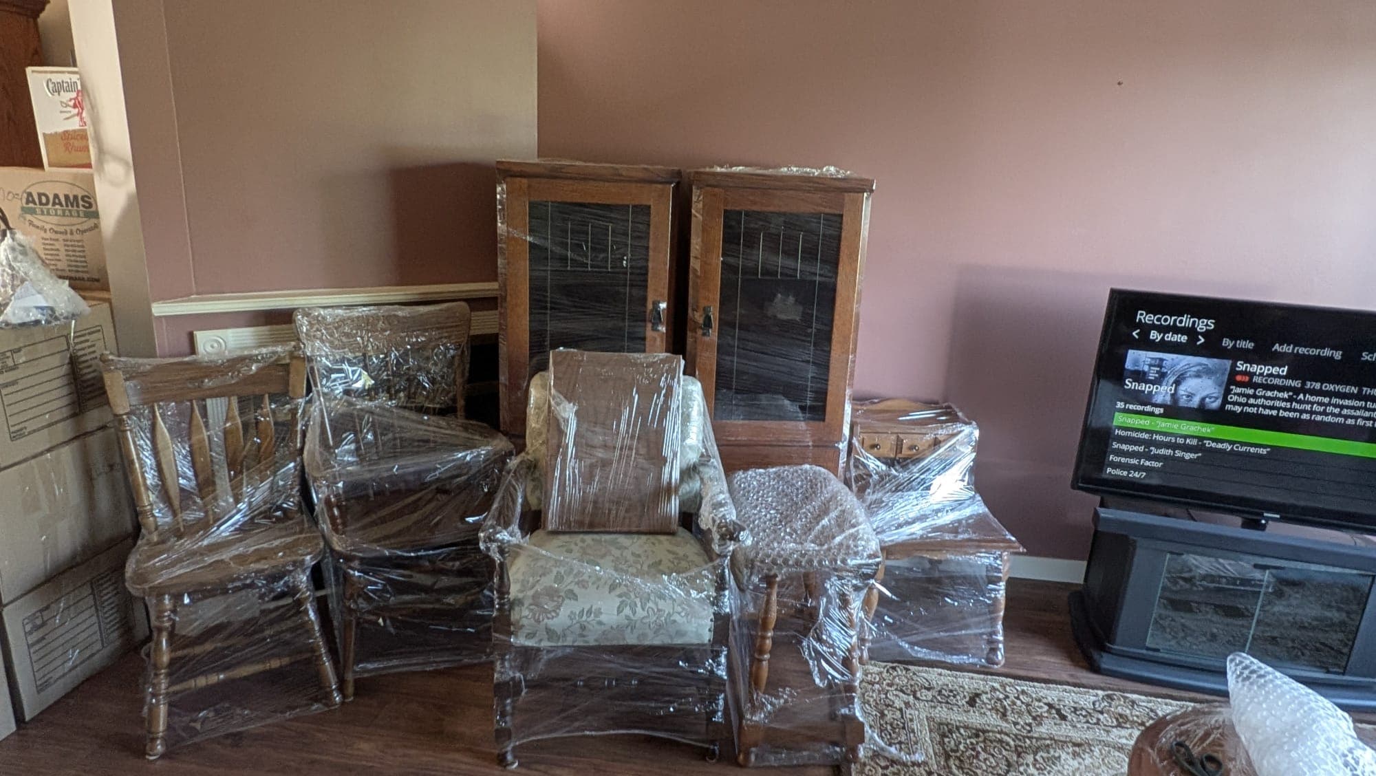 Professionally wrapped items for moving