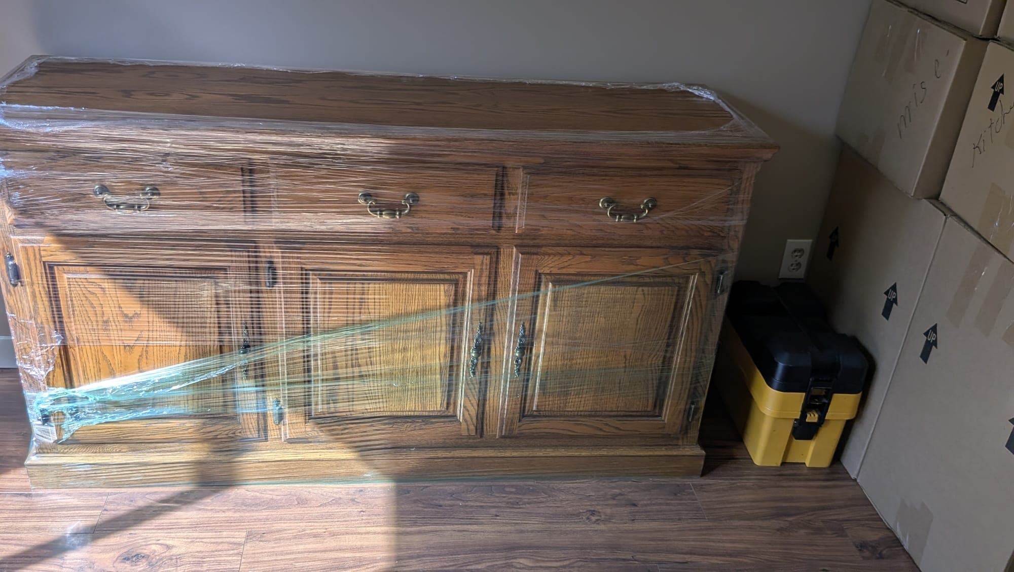 Carefully wrapped furniture and belongings