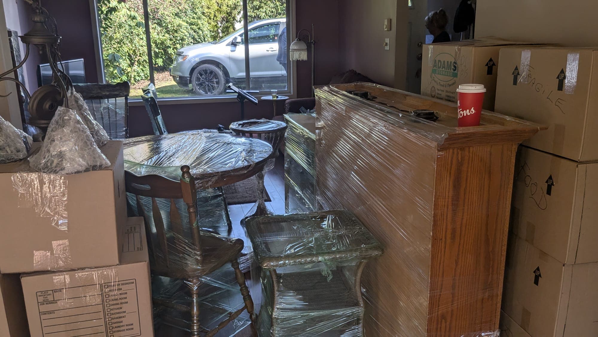 Items wrapped and ready for transport